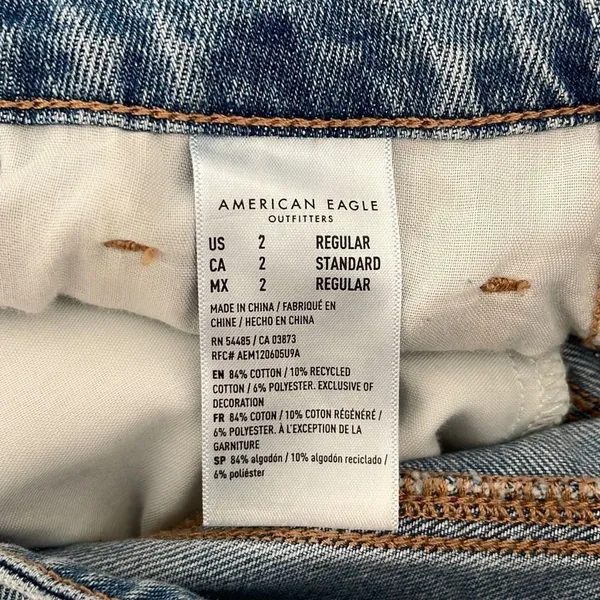 American Eagle Womens Mom Straight‎ Jeans Distressed Light Wash Blue Size 2 Reg - Image 9