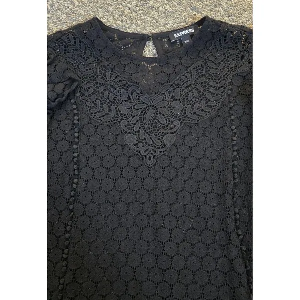 Express‎ Women's Black Long Sleeve Lace Top Dressy Trendy Party Classy Size XS - Image 7