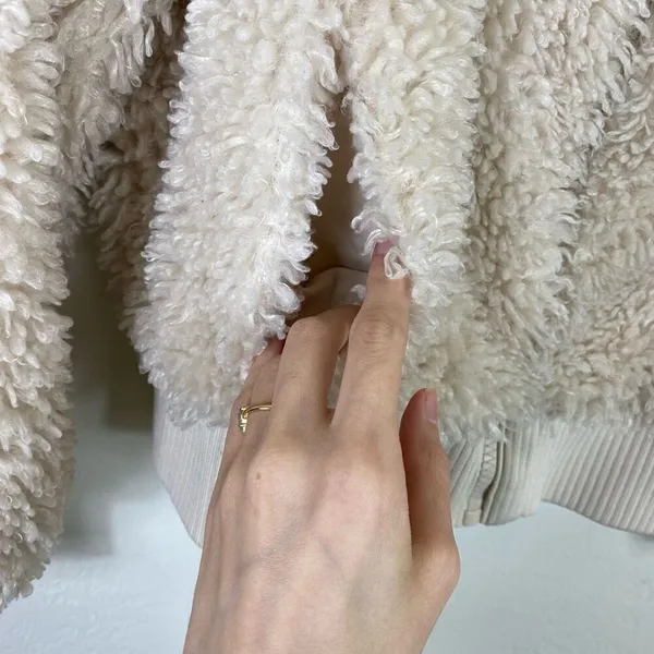 Zara TRF Ivory Cream Faux Fur Cropped Zip Up Sherpa Teddy Bomber Jacket Size S - Image 3