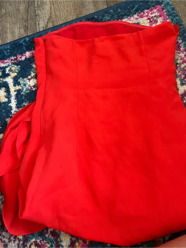 Superdown Andria Strapless Mini Dress Red Sz XS Draped Overlay to Hip - Image 6