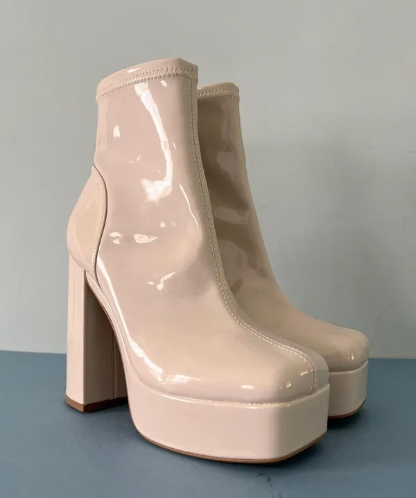 Steve Madden Bianca Bone Patent Leather Platform Boots - Image 2