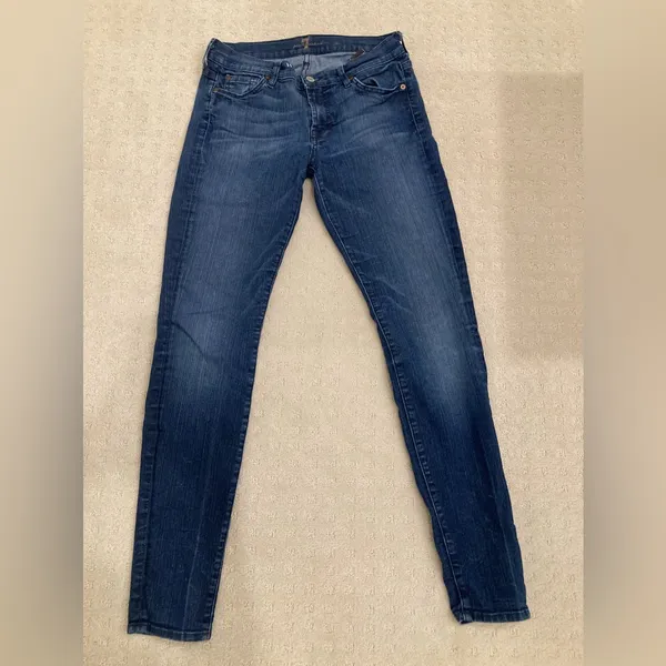 7 For All Mankind The Skinny Jeans Blue Mid Rise Stretch Denim Size 28 - Image 2