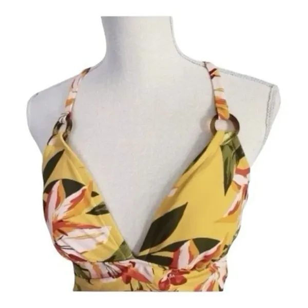 Kona Sol Swimwear One Piece High Coverage Yellow Tropical Floral Size M - Image 5