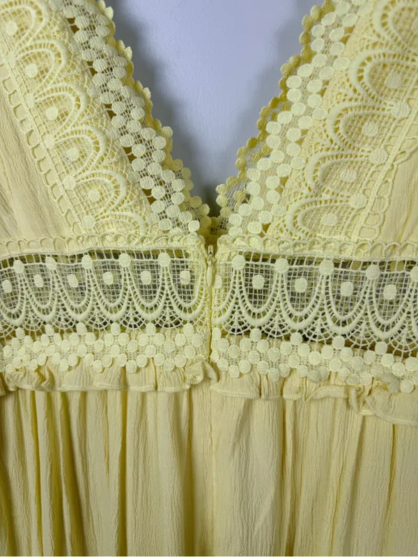 Mable boho yellow sleeveless maxi tiered dress size large - Image 8