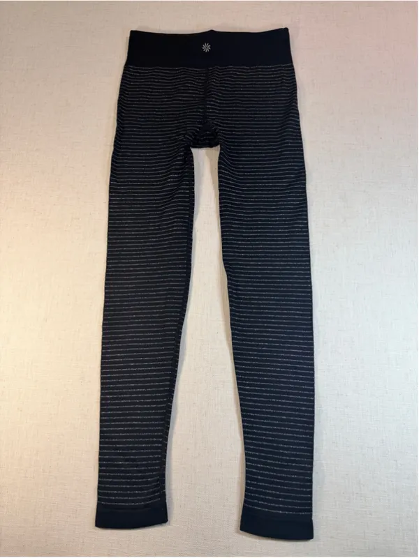 Athleta Women’s Seamless Striped Tight Leggings Black Silver Shimmer Small - Image 6