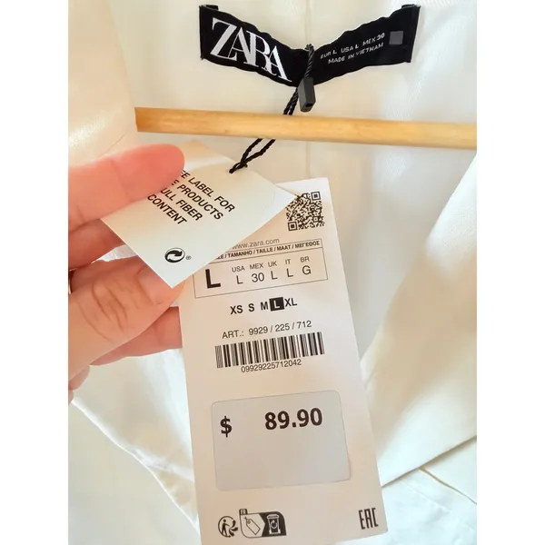 Zara‎ Linen Blend Blazer Women Cream Large 9929/225/712 New With Tags - Image 3
