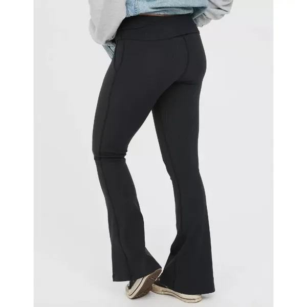 NWT OFFLINE By Aerie Ribbed Pocket Foldover Flare Leggings Black Sports XS Long - Image 3