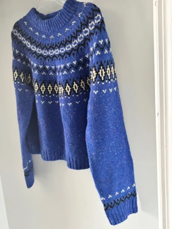 J.Crew Womens XL Alpaca Merino Wool Blue Nordic Knit Sweater Fair Isle Ribbed - Image 3