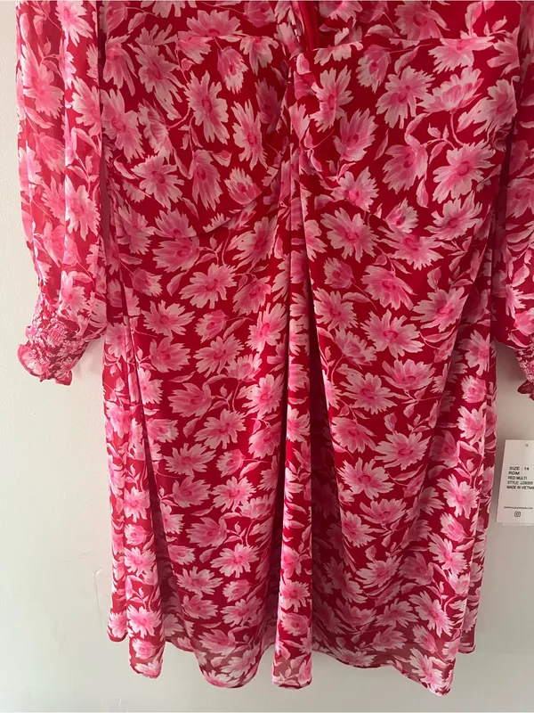 Julia Jordan NWT Pink Floral Chiffon Long Sleeve Mini Dress 14 Romantic Resort Office Party - Image 3