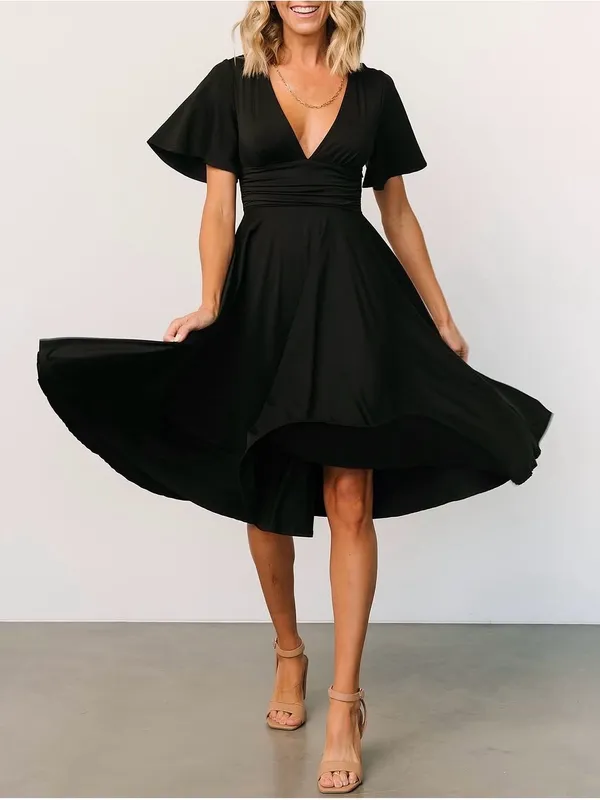 NWT Baltic Born Janette Midi Dress Size Medium Black Flutter Sleeve Ruched Waist - Image 7