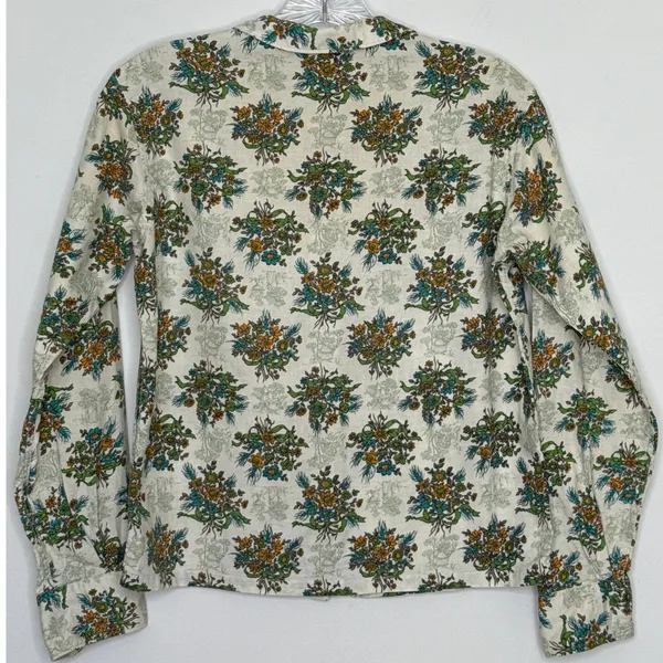 Vintage 60's Shirtmaker green Floral Cotton Blouse Peter Pan Collar USA Small - Image 3