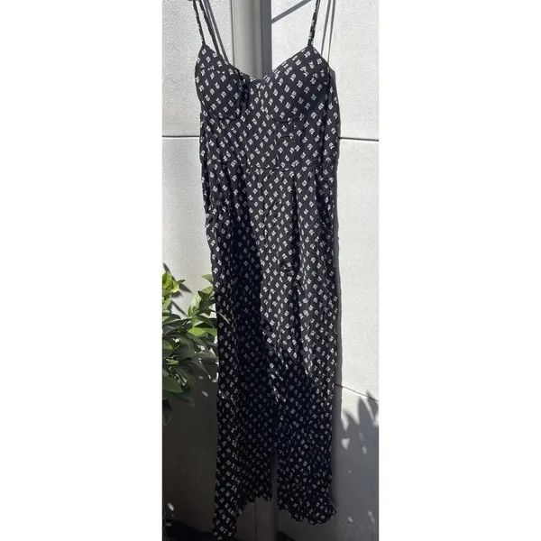 AUW As U Wish Babydoll Smocked Floral Black White Midi Dress Size XL Jumpsuit - Image 4
