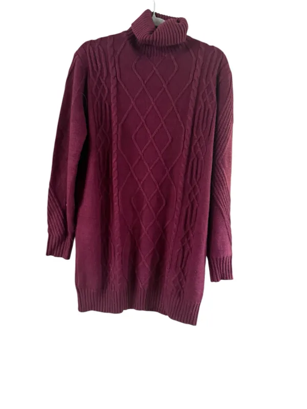 Women's Lulus Burgundy Cable Knit Turtleneck Sweater Dress Size M - Image 4