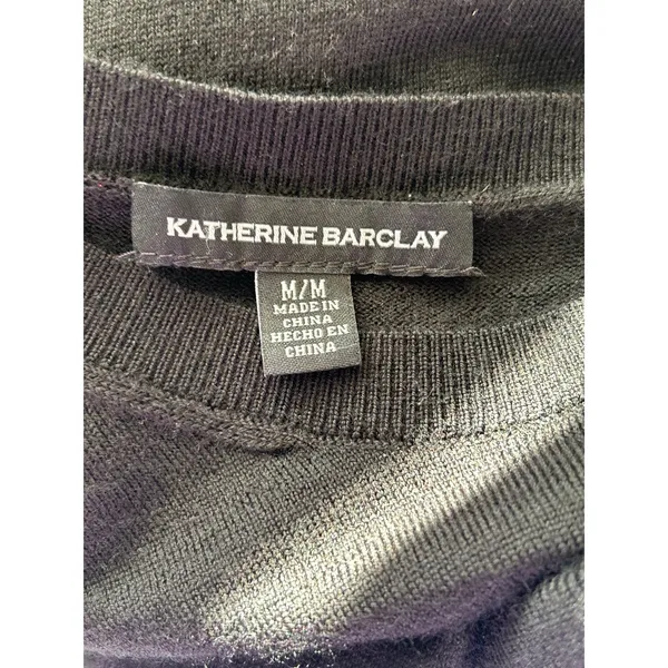 Katherine Barclay long sleeve black merino wool sweater Preppy Medium - Image 4