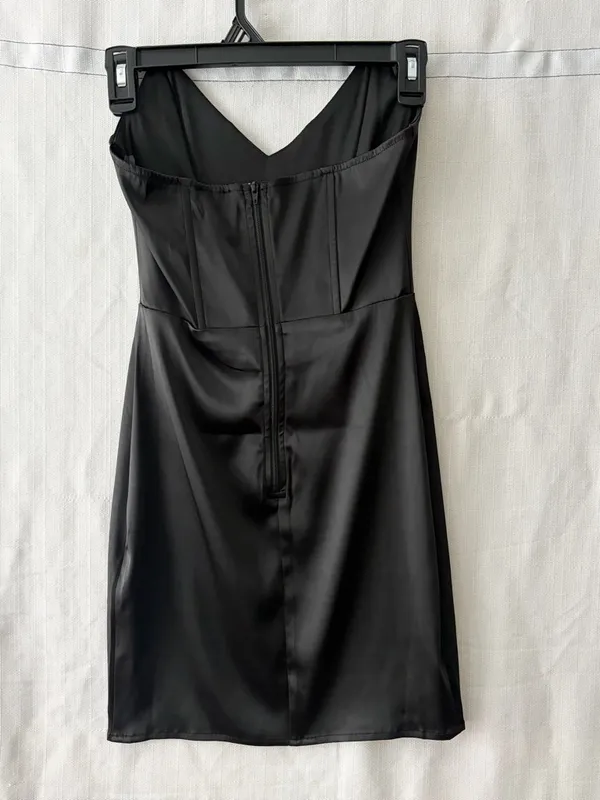 Windsor women’s Size S Black Satin Bodycon Mini Dress NWT(A500)✨ - Image 5