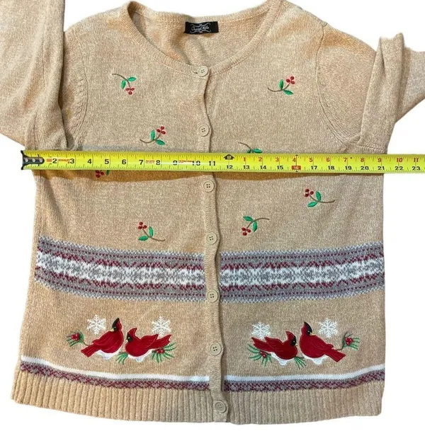 Crystal Kobe Embroidered Cardinal Holiday Christmas Cardigan Sweater - Image 6