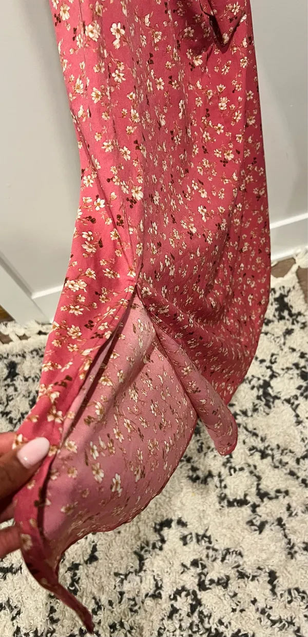 Forever 21 Rose-Pink Floral Midi Dress. Size large. Tie back detail. - Image 5