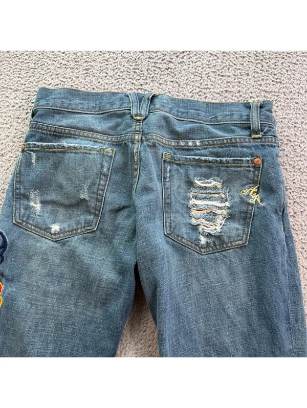 American Republic Y2K Embroidered Love Skull Flare Bootcut Jeans Women's 26 - Image 6