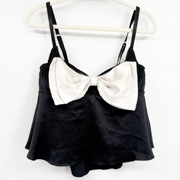 Victoria's Secret Women‎ Black White Bow Rhinestone Glam Satin Babydoll Top XL - Image 2