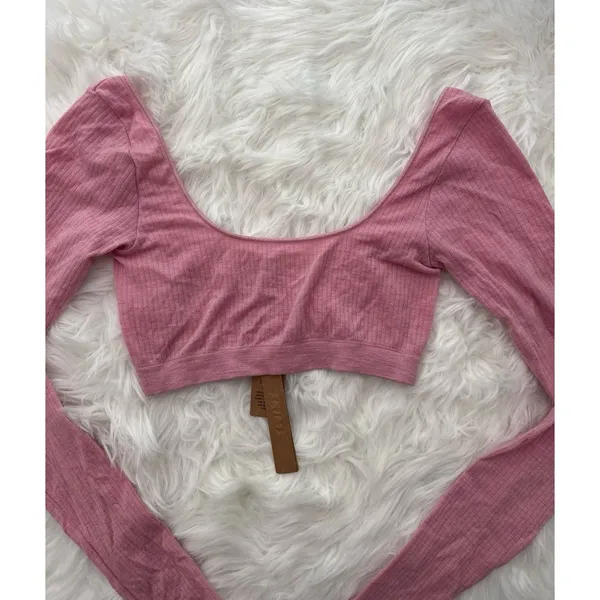 Skims Wool Rib Long Sleeve Super Cropped Top Halite XXS/XS - Image 5