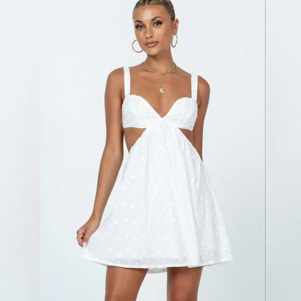 Princess Polly White Khalia Embroidered Side Cutout Cotton Mini Dress - Image 3