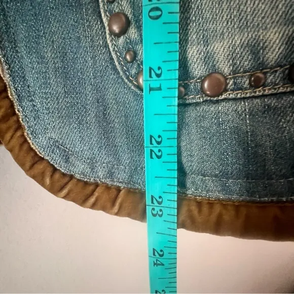 VINTAGE denim leopard lined vest beading studded reworked SIZE LARGE Coachella‎ - Image 8