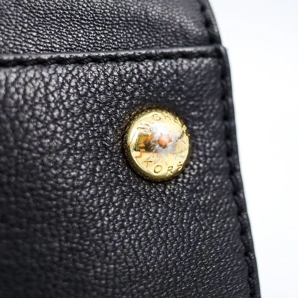 Michael Kors Hamilton‎ Satchel Women Large Black Leather Gold Padlock Tote Bag - Image 13