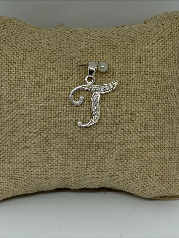 925 Sterling Silver CZ Initial “T” Coin Pendant – New Never Worn - Image 2