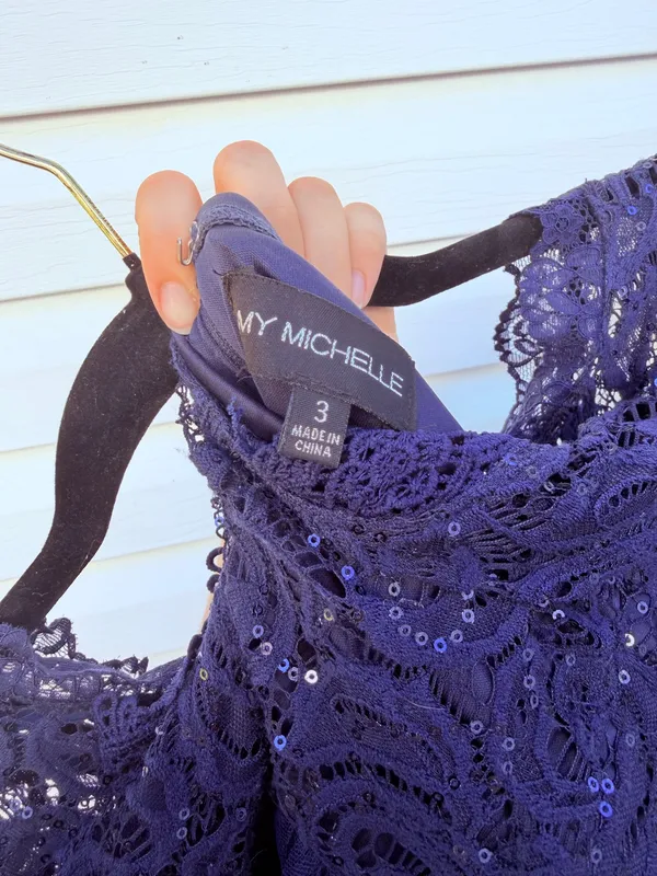 My Michelle Long Sleeve Navy Homecoming Dress - Image 3