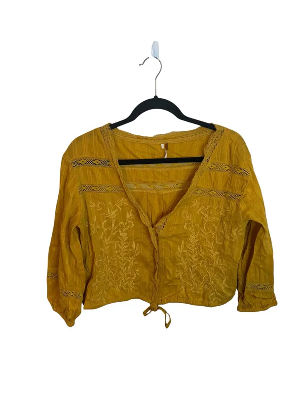 Free People Mustard Yellow Follow Your Heart Embroidered Peasant Blouse - Image 2