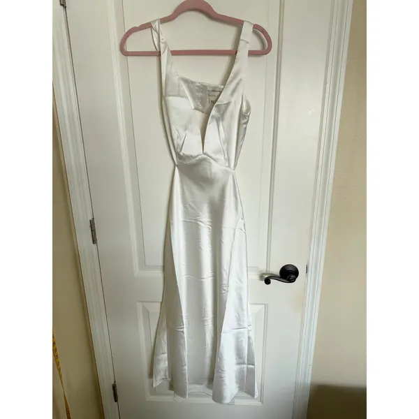 Sachin & Babi Midi Dress Size‎ 6 White Satin Cutout Open Back F1BB052 - Image 5