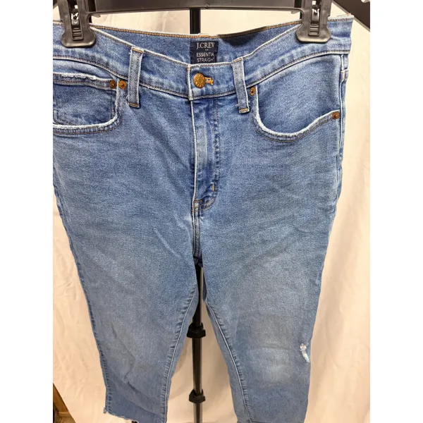 J.Crew Essential Straight High Rise Raw Hem Jeans Running Lake 28 Distressed - Image 4