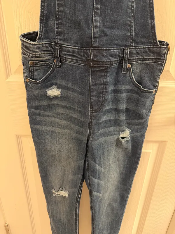 Celebrity Pink Denim Dark Wash Distressed Jean Skinny Overalls - Image 4