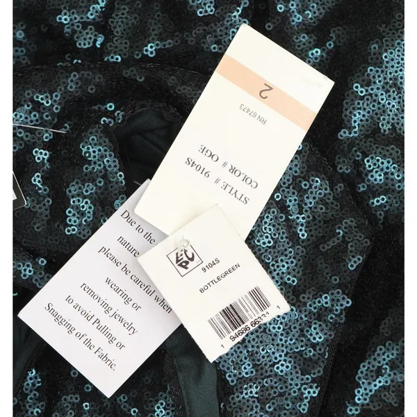 NWT Taylor Stretch Mesh Sequin Cinched Waist Gown Dress Bottle Green 2 - Image 8
