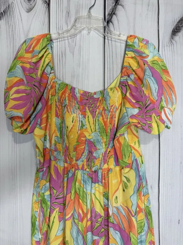 Skies Are Blue Floral Maxi Dress Size L Ruffle Puff Sleeve Smocked Back Lined - Image 5