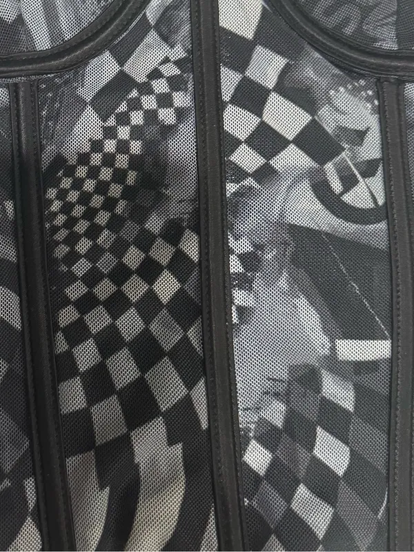 Y2K Mall Goth Checkerboard Mesh Corset Top Edikted NWT XS - Image 11