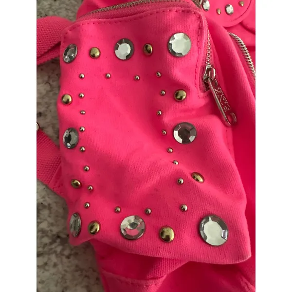 Victoria's Secret PINK Neon Hot Pink Studded Rhinestone Full Size Y2K Backpack - Image 5