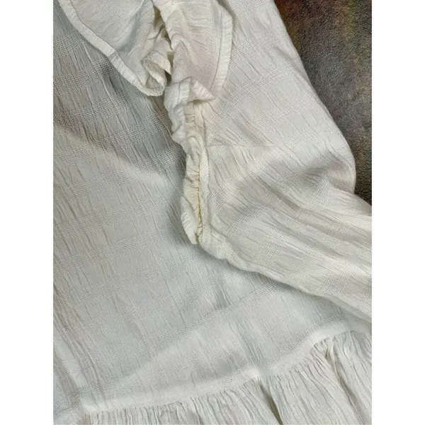 Japna 100% Viscose White Boho Cap Sleeve V-neck Peasant Top Babydoll Small - Image 9