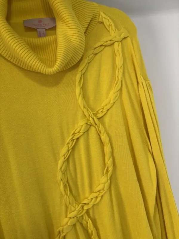 Laurie Felt Women’s L Yellow Braided Knit Sweater Turtleneck Balloon Sleeve - Image 5