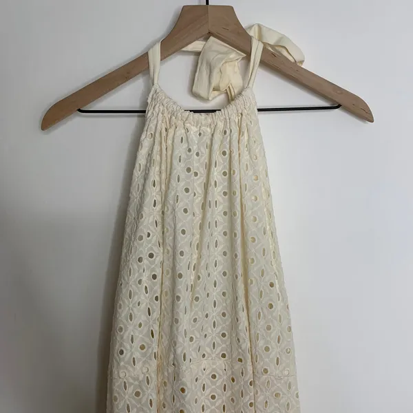 Vitamin A Off White Halter Top Maxi Cover Up Eyelet Swim Dress Womens Medium - Image 10