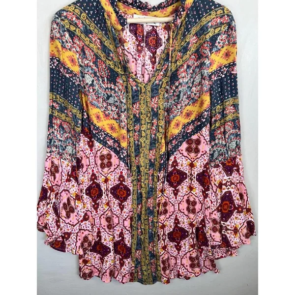 The Rustic Rack Boutique Bohemian Floral Print V Neck Flared Sleeve Blouse Sz M - Image 12