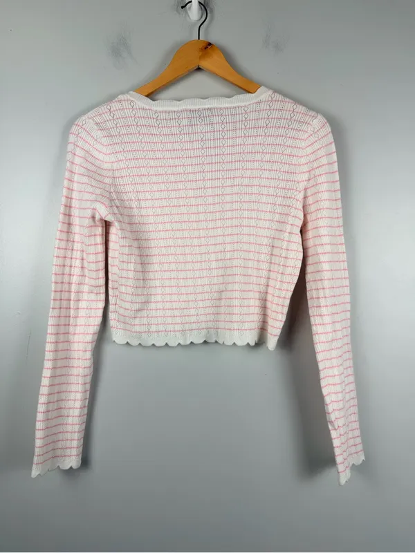 New Mable pink white knit cropped cardigan size medium - Image 6