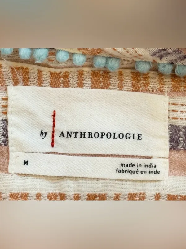By Anthropologie Striped Textured Short Sleeve Blouse Size M - Image 4