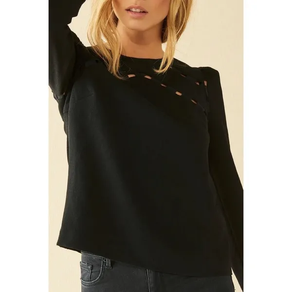 BA&SH Black Corus Top Blouse Cutout Details Solid Cut-Outs Bash Size 0 US Size 4 - Image 4