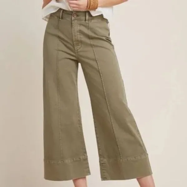 ✨ANTHROPOLOGIE Pintucked Olive Green Chino Wide Leg Cropped Sz 2 Pants✨ - Image 2
