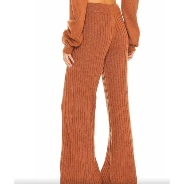 SNDYS Hendrix Ribbed Knit Drawstring Pants Burnt Orange Wide Leg Lounge Pants M - Image 4