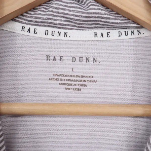 Rae Dunn Pajama Set Women's L Grey Striped Button-Down Excellent - Image 3