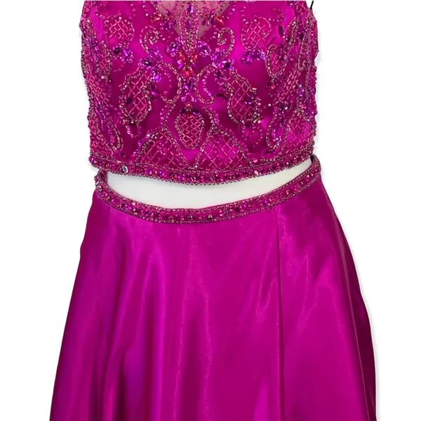 Mori Lee Fuchsia Embellished 2 Piece Prom Dress Size 10 Halter Gown - Image 7