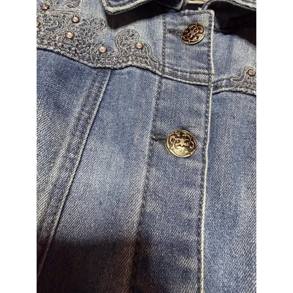 Premium Denim Christopher & Banks Women Small‎ Rhinestone Sleeveless Denim Vest - Image 8