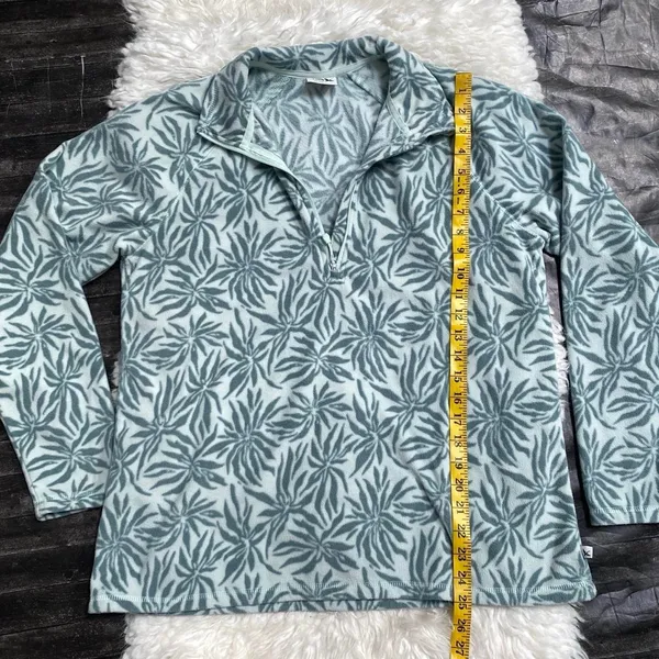 Eddie Bauer Sage Green Blue Leaf Print Soft Fleece Quarter Zip Pullover Outdoor - Image 8